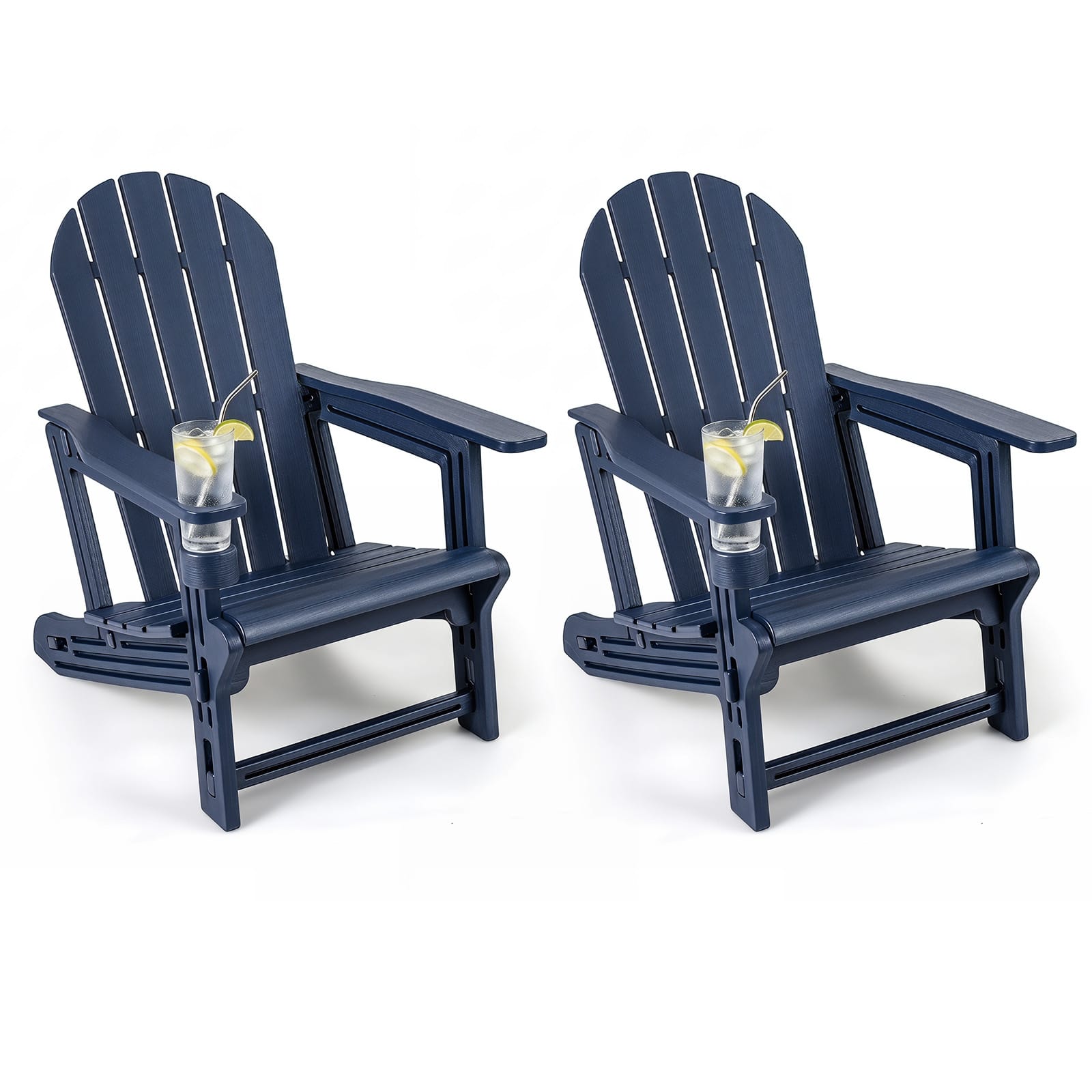 Gymax - 2PCS Adirondack Chair w/ Cup Holder & Wooden Texture Outdoor Plastic Chair - Blue price history on PriceWatchPro
