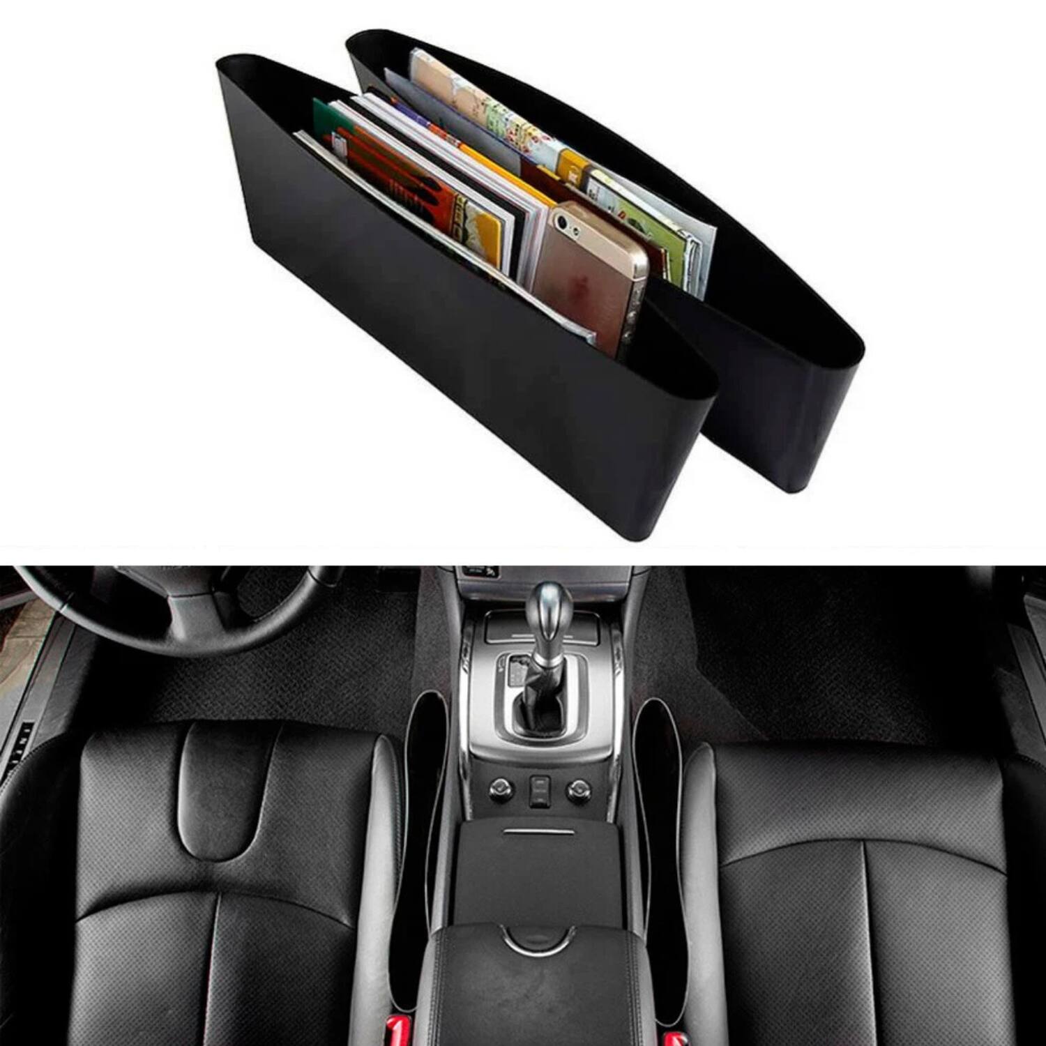 Back. Home Collection - 2 Pack Car Seat Gap Filler Organizer Console Side Pocket Catcher Box Caddy Storage - Black.