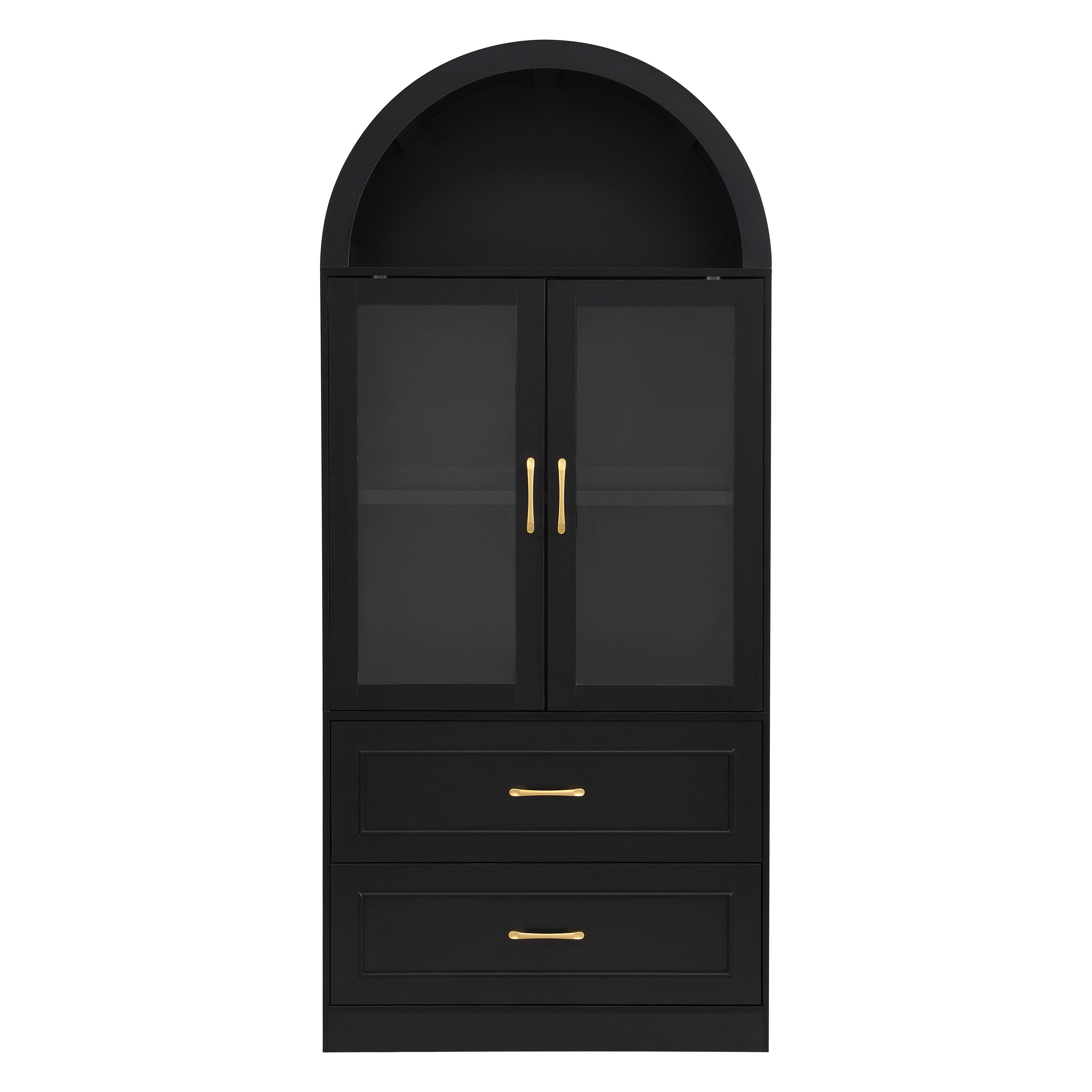 Alt View 4. Loheer - Loheer Black Tall Cabinet, Arched Storage Cabinet with Glass Doors, Modern Display Cabinet for Living Room - Black.