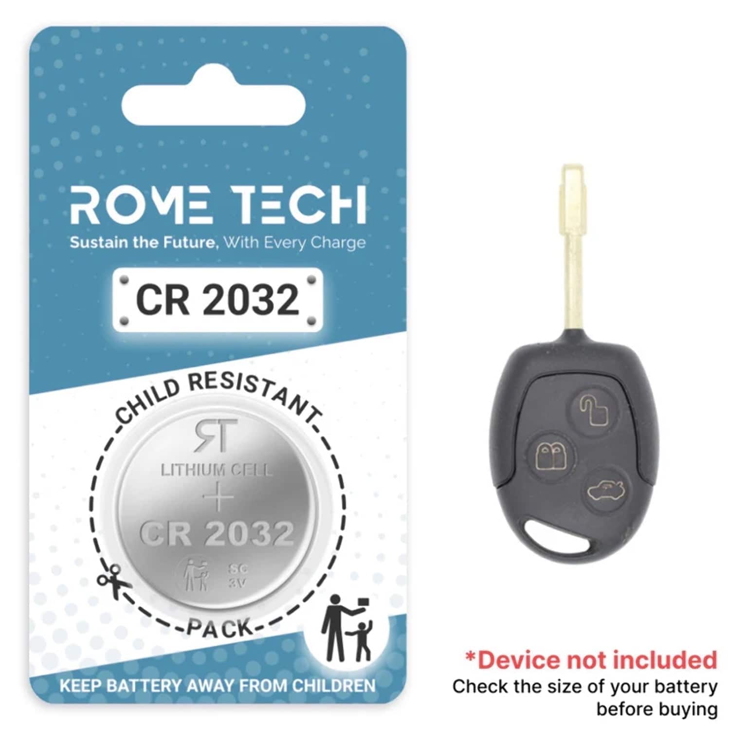 RomeTech - Replacement Battery for Key Fob - Ford Fiesta 2011-2016