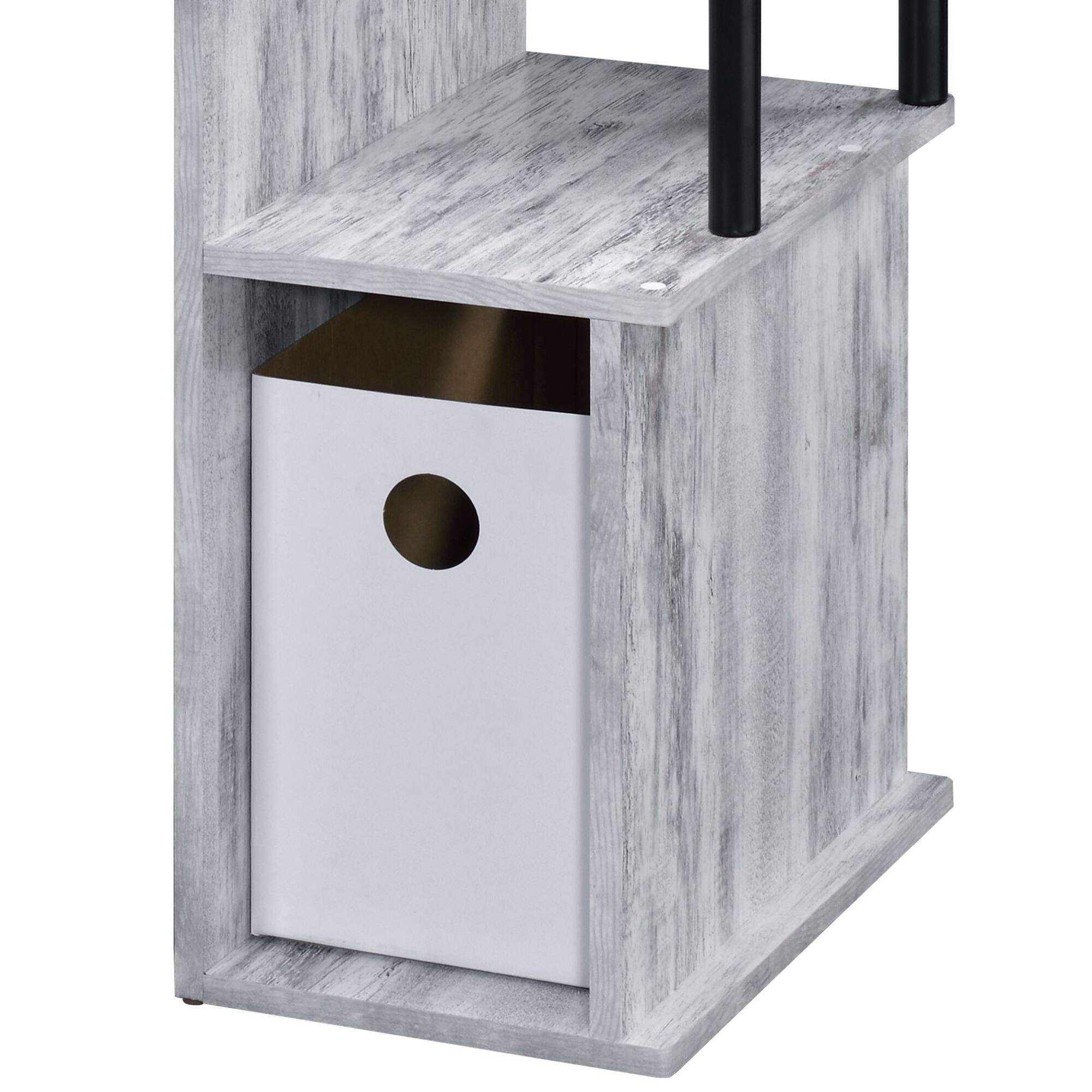 Left. GOODSILO - Modern Computer Desk with Keyboard Tray and Storage Compartment - Antique White+Black.