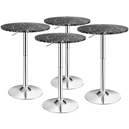 Front. Costway - 4PCS Round Bistro Bar Table Height Adjustable 360-degree Swivel - Black.