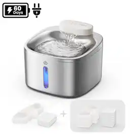 Oneisall - 3.5L 118oz Wireless Dog Cat Water Fountain Food Grade with 11 Filters Dual Supply Motion Sensor - Stainless Steel