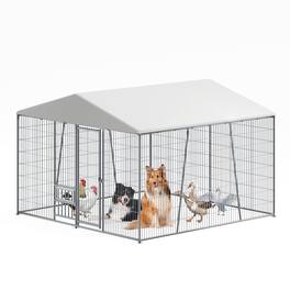 Runesay - 10 x 10 FT Heavy-duty Outdoor Dog Kennel with Feeding Bowl Waterproof roof Wire Mesh Fence with Secure Lock.