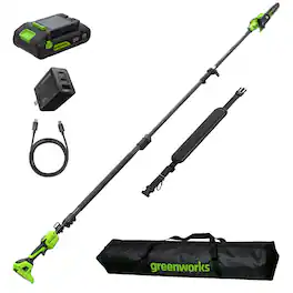 Greenworks - 24V 8" Brushless Telescoping Pole Saw + Bag - 3Ah Battery and Charger
