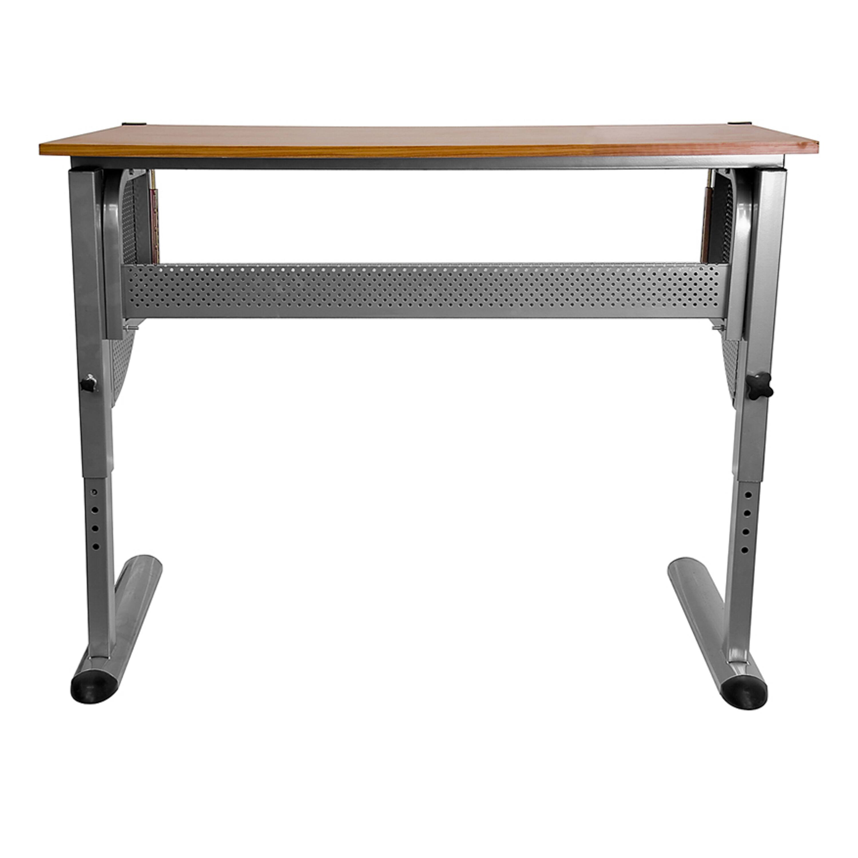 Alt View 4. Emma + Oliver - Adjustable Drawing and Drafting Table with Pewter Frame - Cherry.
