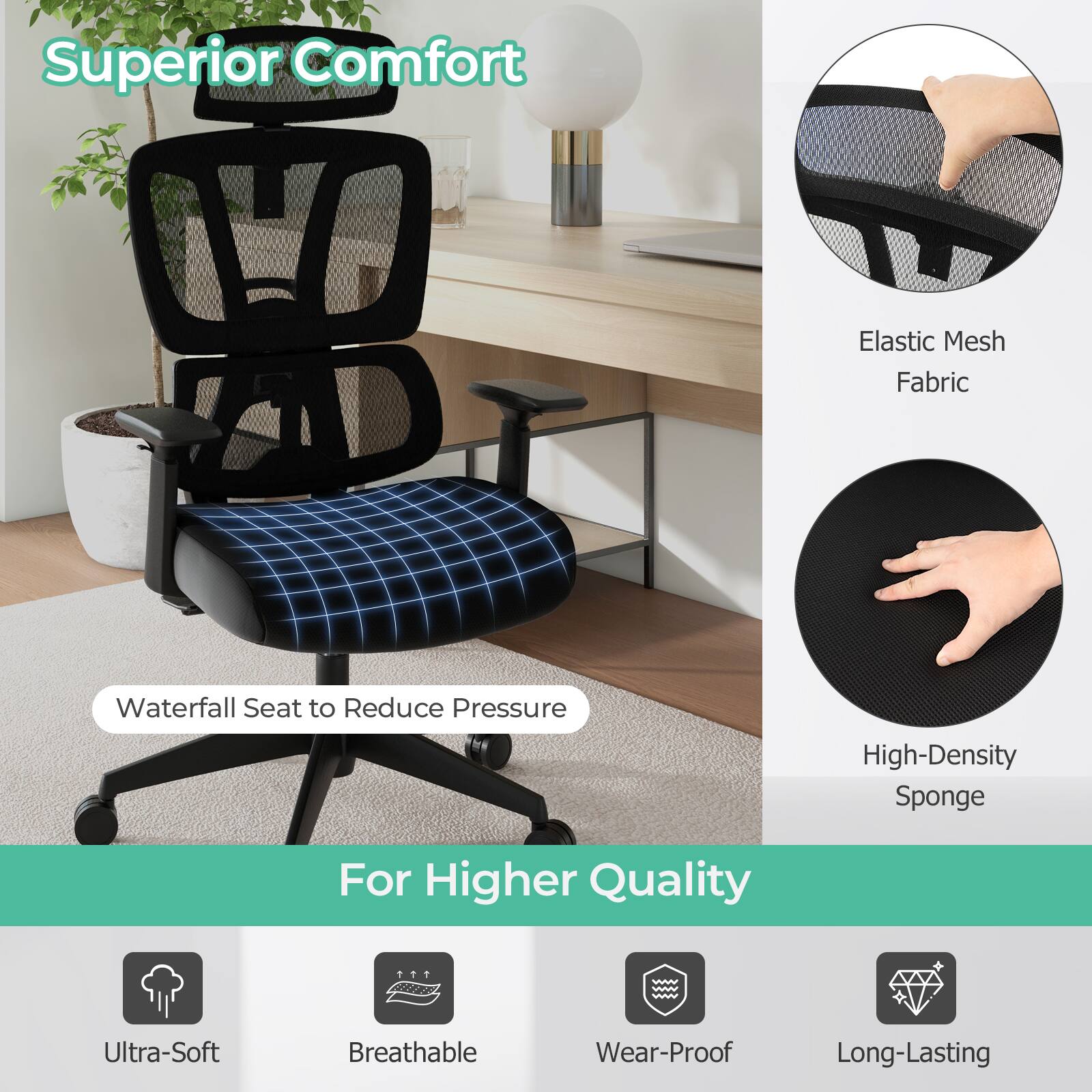 Superior Comfort Elastic Mesh Fabric Waterfall Seat to Reduce Pressure High-Density Sponge For Higher Quality T Fo - Ultra-Soft Breathable Wear-Proof Long-Lasting