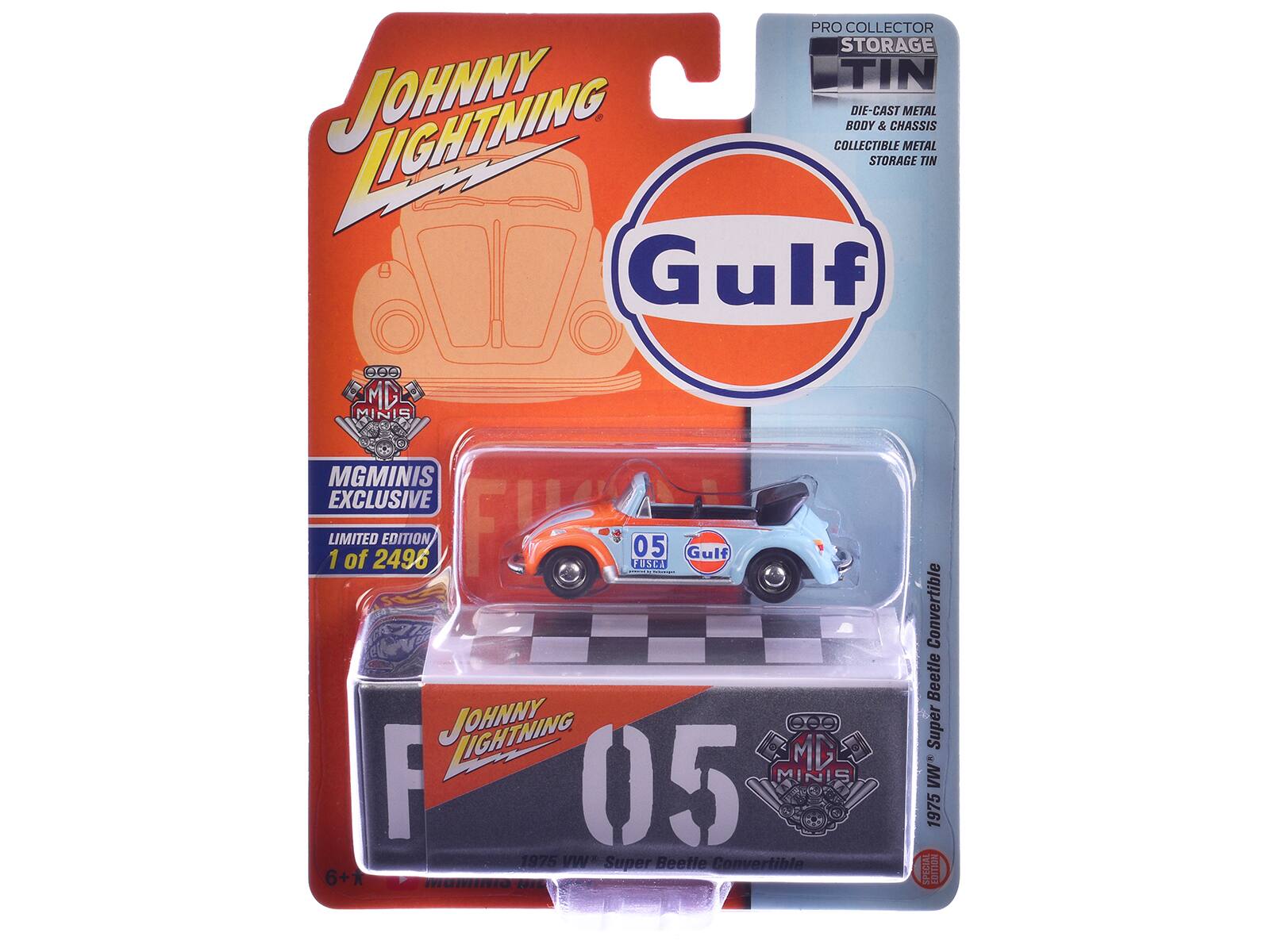 **Johnny Lightning**

**Gulf**

**PRO COLLECTOR STORAGE TIN**

**DIE-CAST METAL BODY & CHASSIS**

**COLLECTIBLE METAL STORAGE TIN**

**MGM MINIS EXCLUSIVE**

**LIMITED EDITION 1 of 2496**

**1975 VW Super Beetle Convertible**

**05**

**Johnny Lightning**

**05**

**1975 VW Super Beetle Convertible**