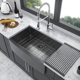 Siljoy - 30 Black Farmhouse Sink Stainless Steel Apron Front Kitchen Sink 16 Gauge 10 Inch Deep Single Bowl - Gunmetal Black