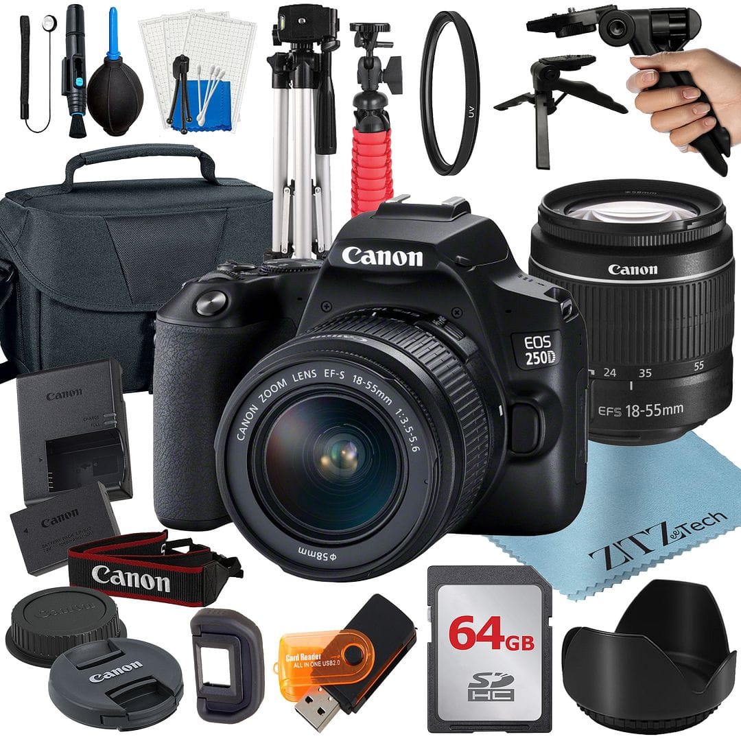 Canon EOS 250D / SL3 DSLR Camera with 18 55 Lens + 64GB Card +