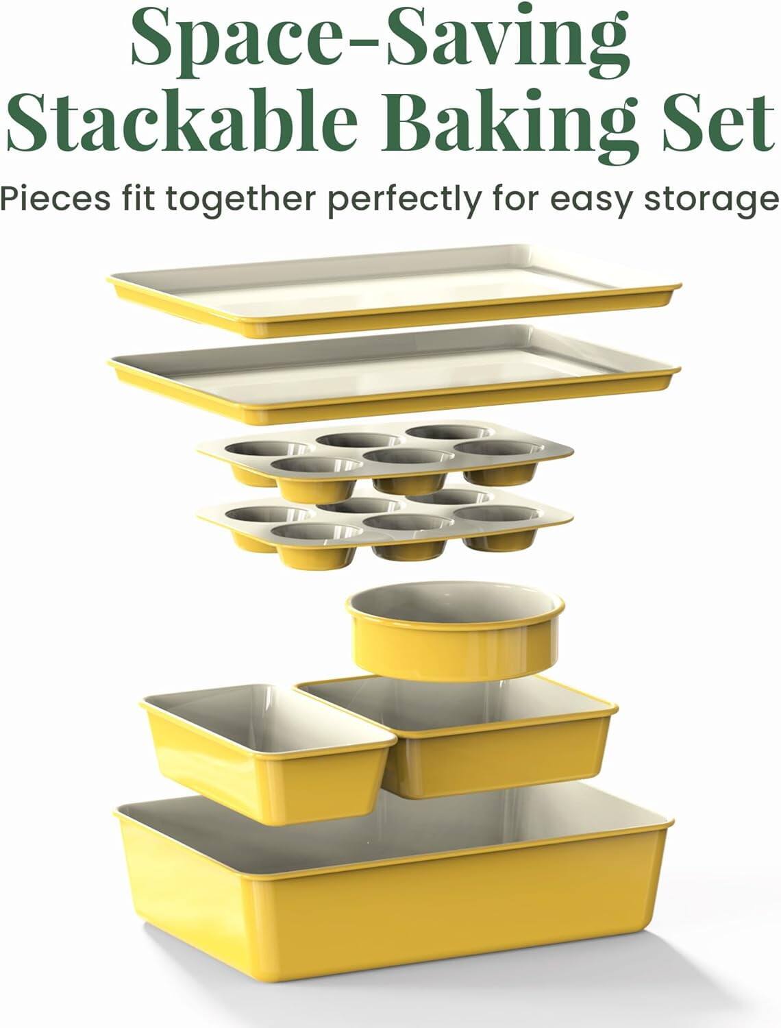 Space-Saving Stackable Baking Set  
Pieces fit together perfectly for easy storage