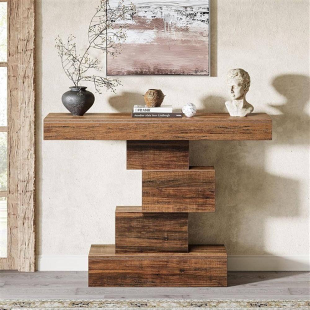 Back. Hivvago - Modern Farmhouse 42-inch Console Accent Sofa Table in Rustic Brown Wood Finish - Brown.