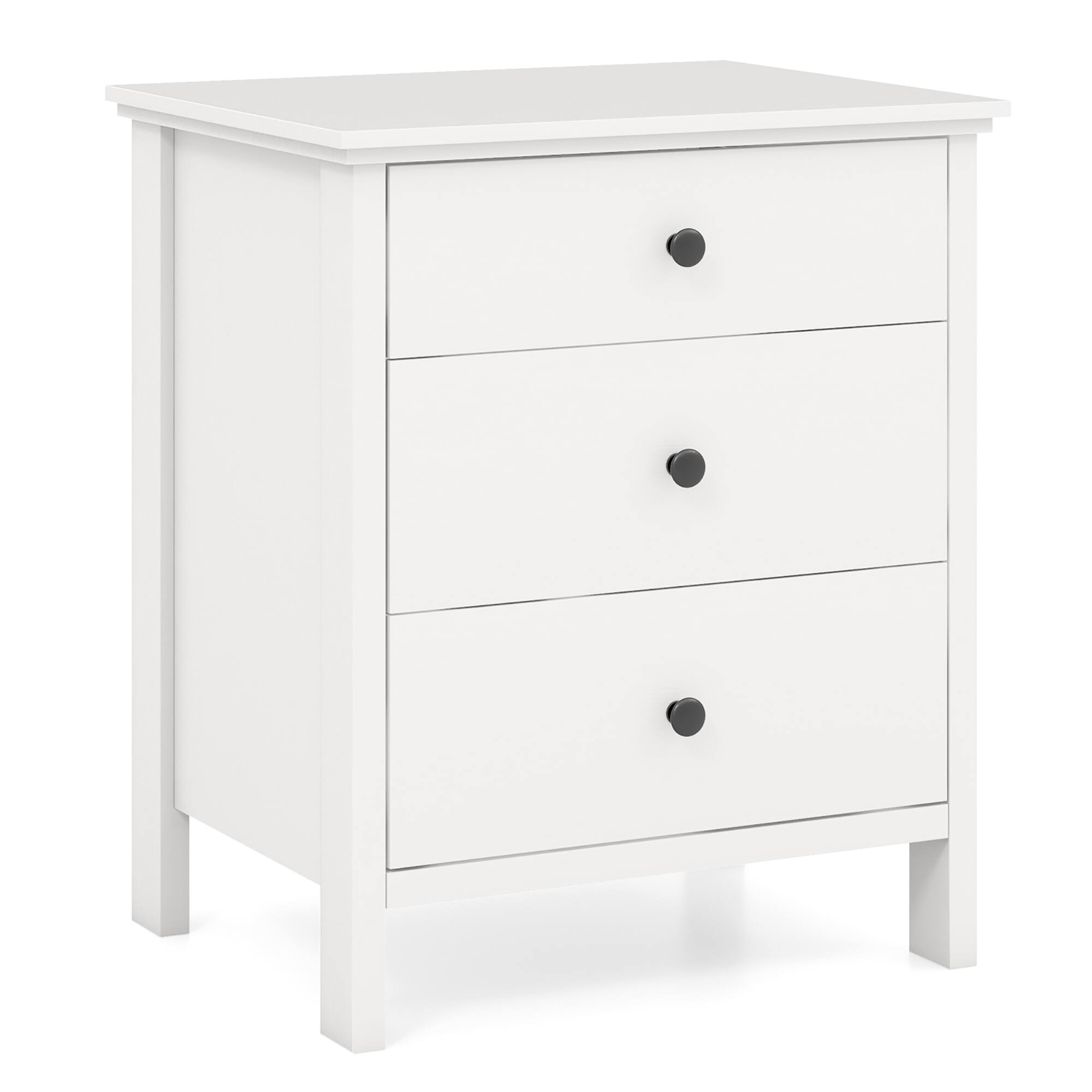 Alt View 8. Gymax - Gymax 3-Drawer Nightstand Wooden Bedside Table Modern Side End Table Space-Saving White - White.
