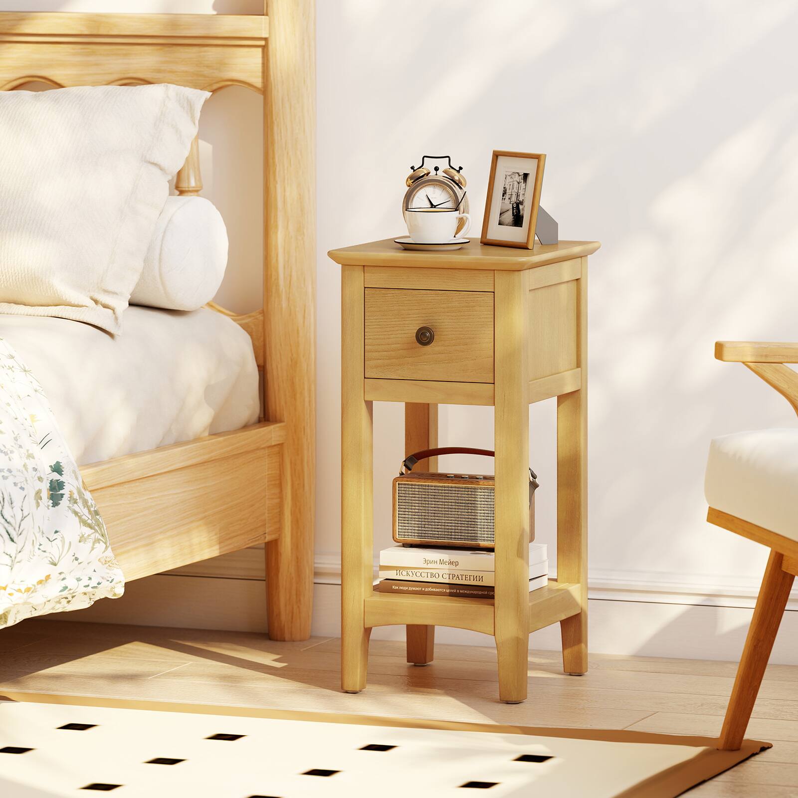 Alt View 1. Gymax - Gymax Nightstand 3-Tier Bedside Table w/ Open Storage Shelf & Narrow Side Table Natural - Natural.