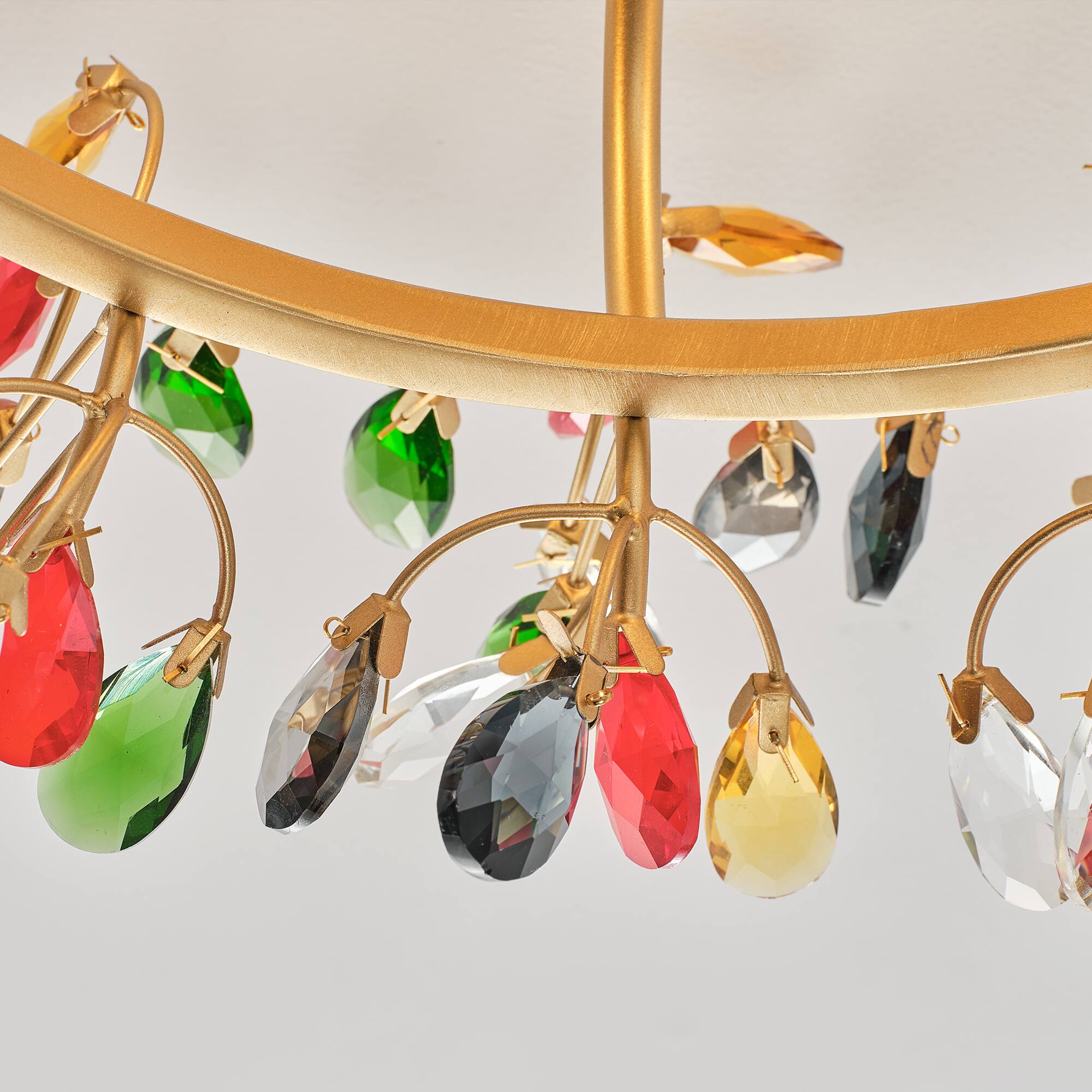 Alt View 10. Parrot Uncle - Modern American Colourful Crystal Flush Mount Chandelier Ceiling Fan with Remote and Retractable Blades - Gold.