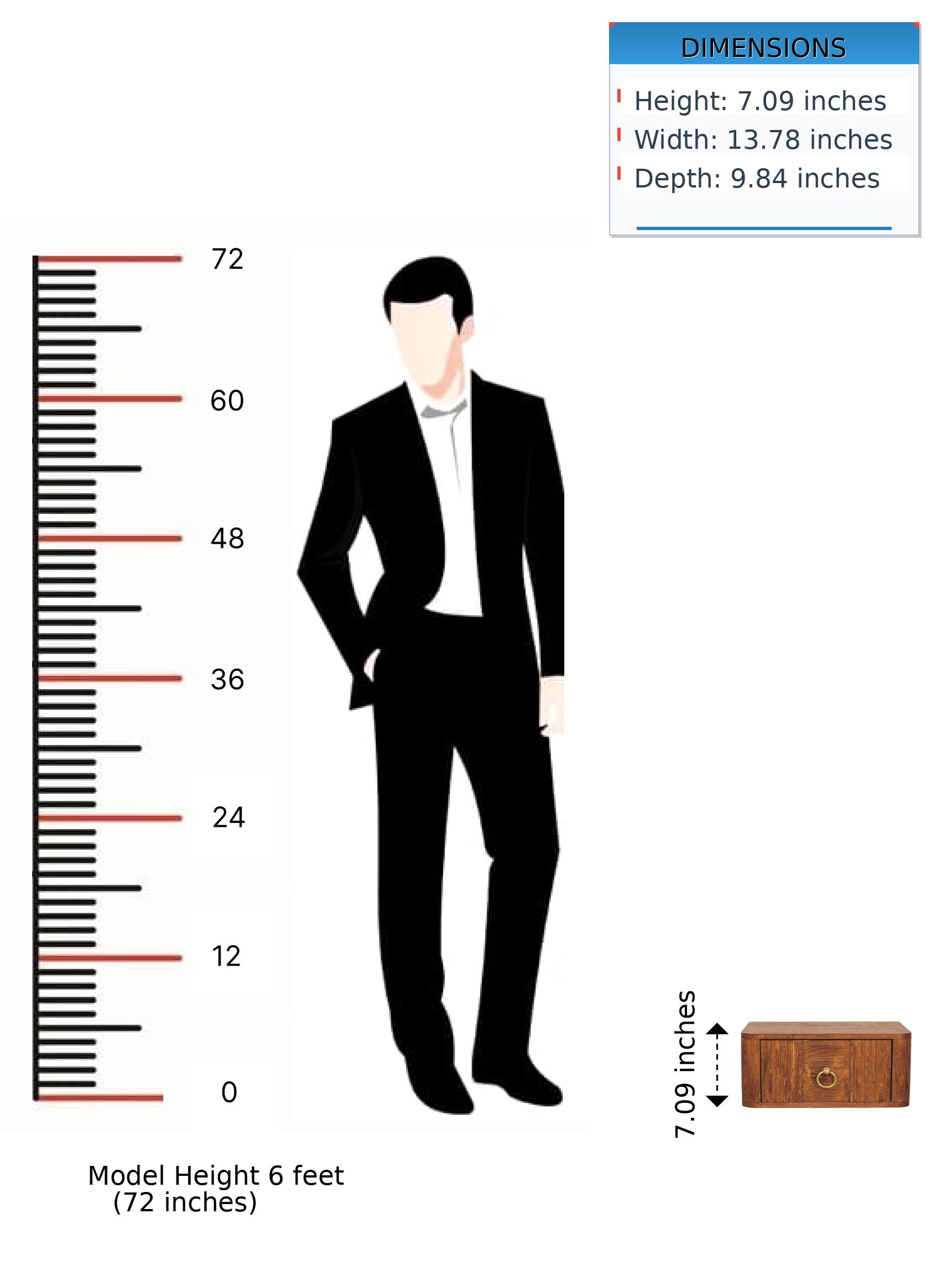 DIMENSIONS  
Height: 7.09 inches  
Width: 13.78 inches  
Depth: 9.84 inches  

Model Height 6 feet (72 inches)