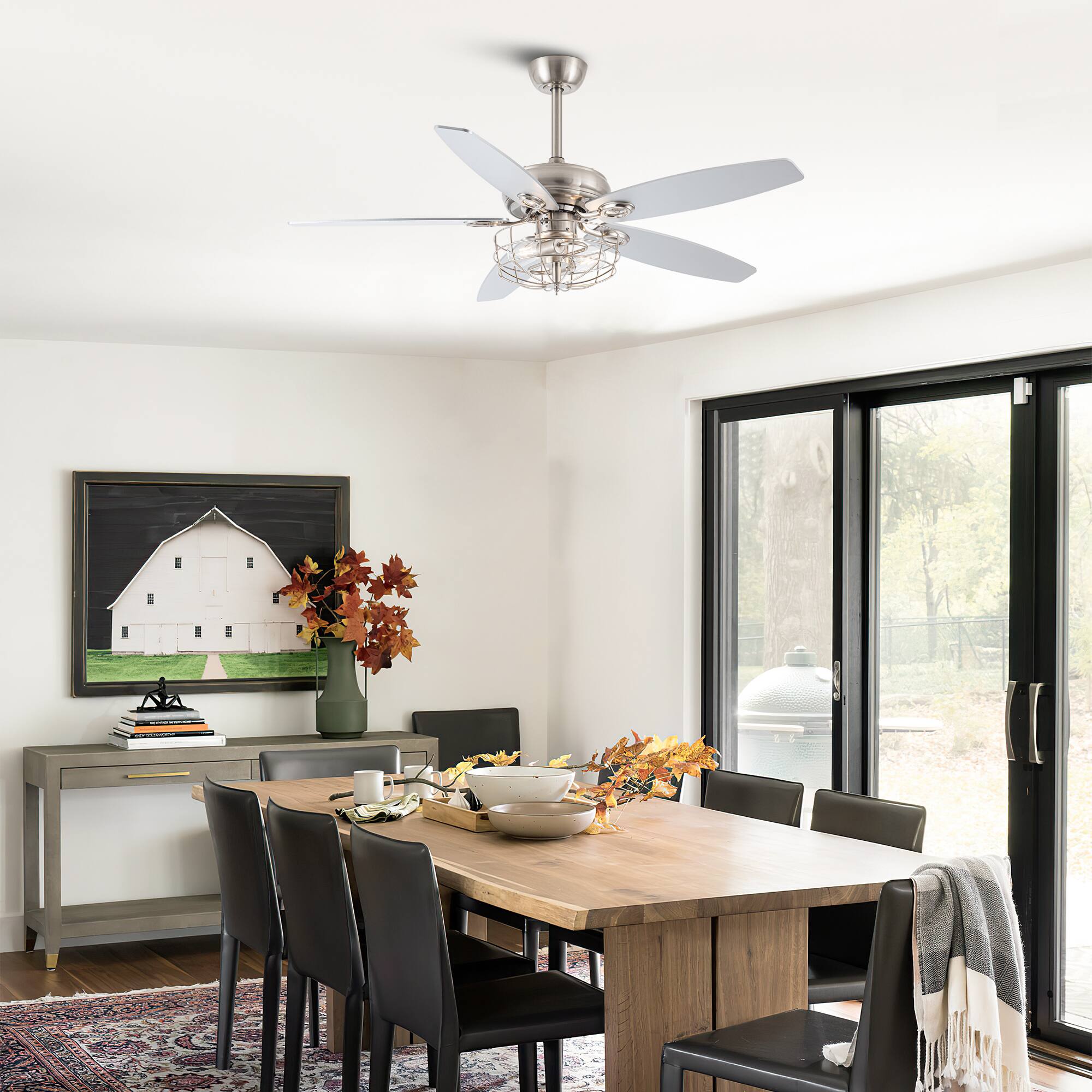 Back. Parrot Uncle - 52" Polished Nickel Wood 5-Blade Modern Ceiling Fan with Remote - Brushed Nickel.