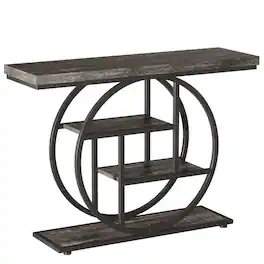Hivvago - Modern 41-inch Circular Base Foyer Entryway Table with Wood Finish Shelves - Black