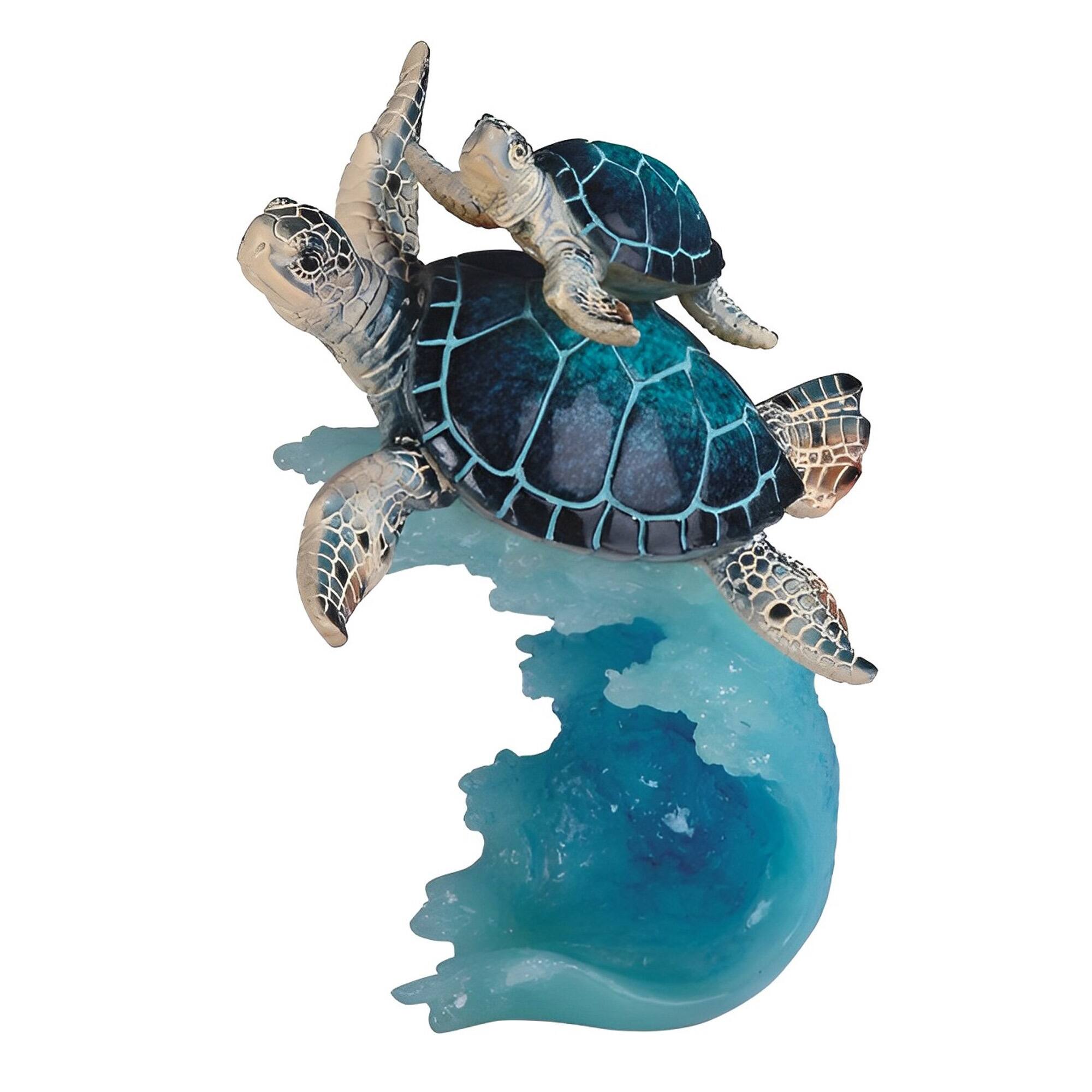 FC Design - 8.75"H Sea Turtle with Baby Swimming on Wave Figurine Statue Desk Tabletop Home Decor Gift - Multi-Color