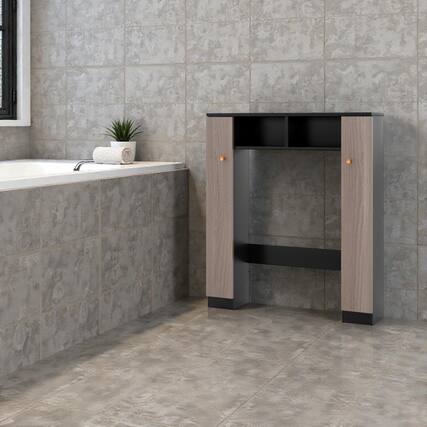 Front. Hivvago - Over-Toilet Bathroom Organizer Cabinet with 2 Open Compartments and 4 Adjustable Shelves - Black.