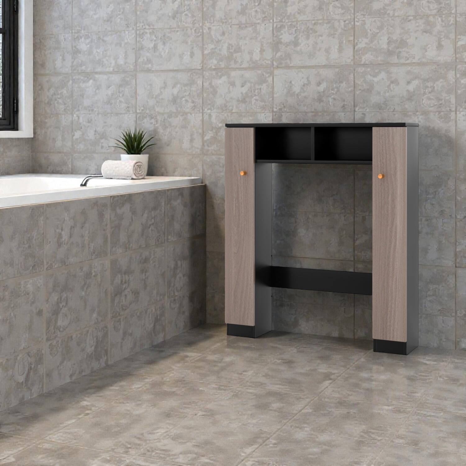 Front. Hivvago - Over-Toilet Bathroom Organizer Cabinet with 2 Open Compartments and 4 Adjustable Shelves - Black.