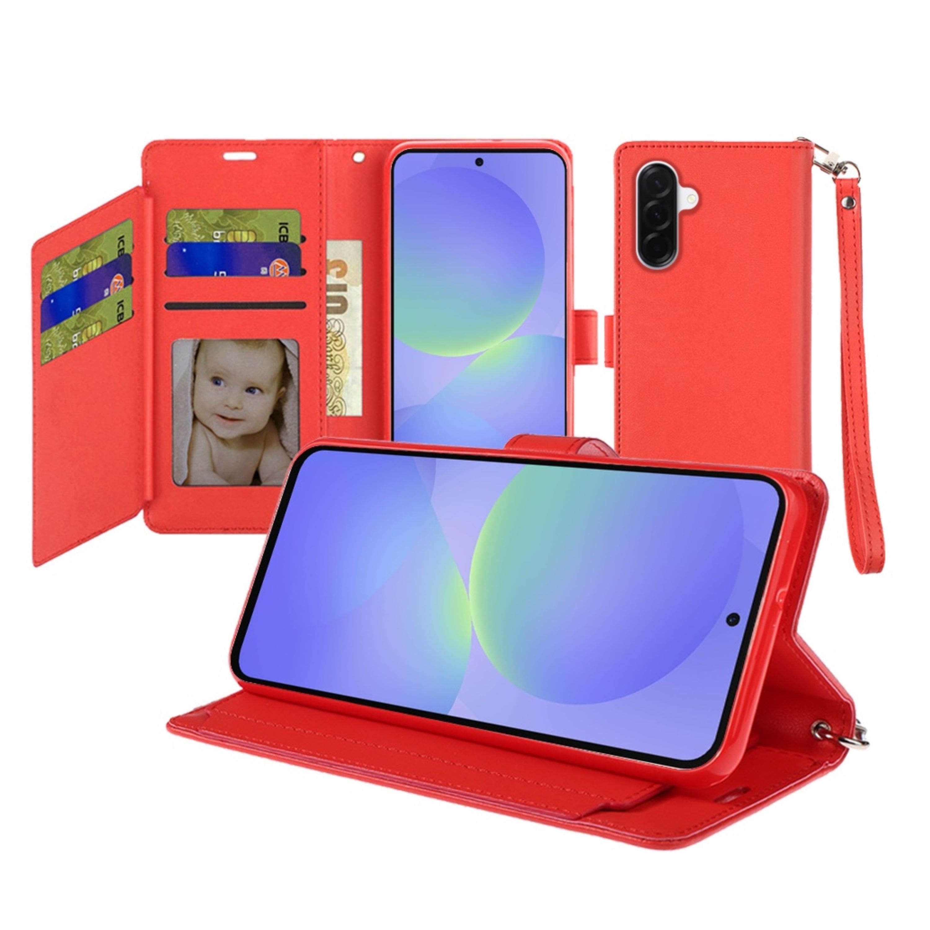Kitcheniva - PU Leather Wallet Phone Case With Wrist Strap Tempered Glass For Samsung Galaxy A37 5G - Red price history on PriceWatchPro