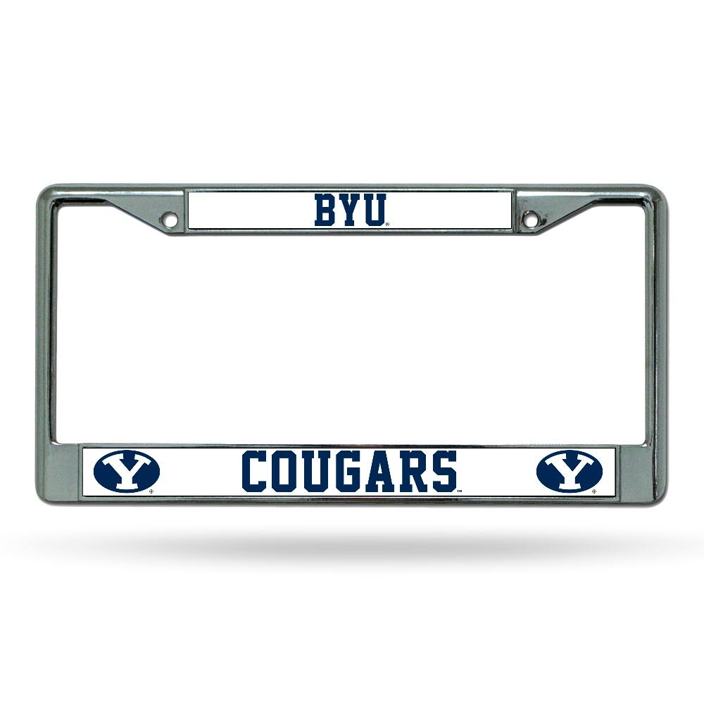 Brigham Young BYU Cougars - 12" x 6" Standard Size - Chrome Metal License Plate Frame