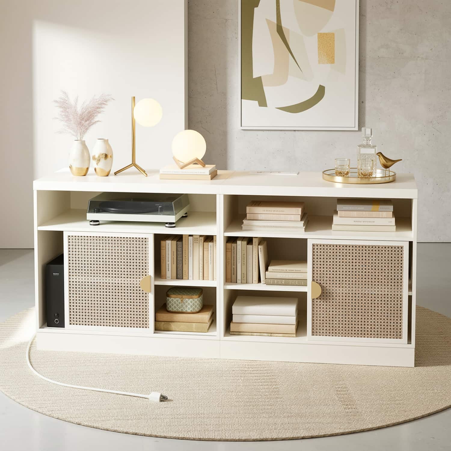 ModernMate - 63-in W Rattan Lateral File Cabinet with Adjustable Storage Shelves