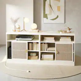 ModernMate - 63-in W Rattan Lateral File Cabinet with Adjustable Storage Shelves