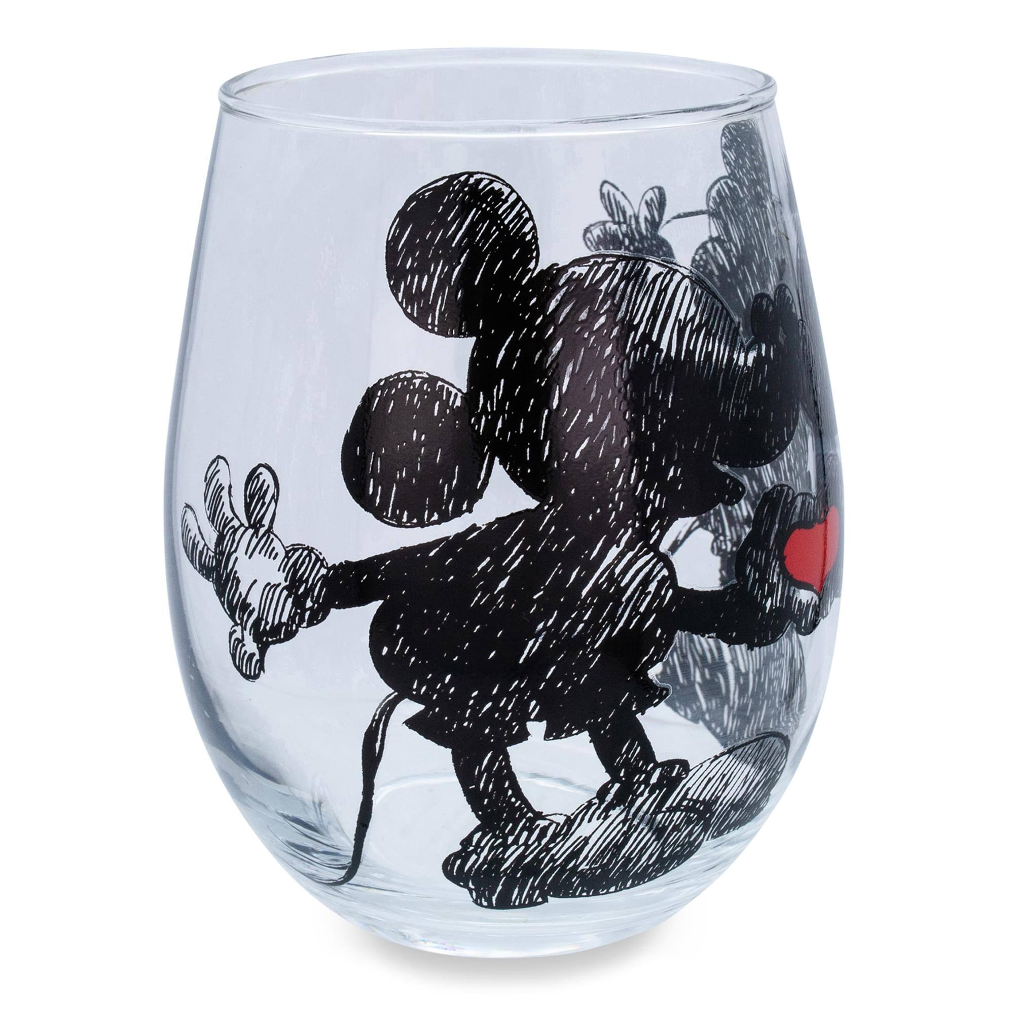 Alt View 1. Silver Buffalo - Disney Mickey and Minnie Mouse Teardrop Stemless Wine Glass | Holds 20 Ounces - Black.