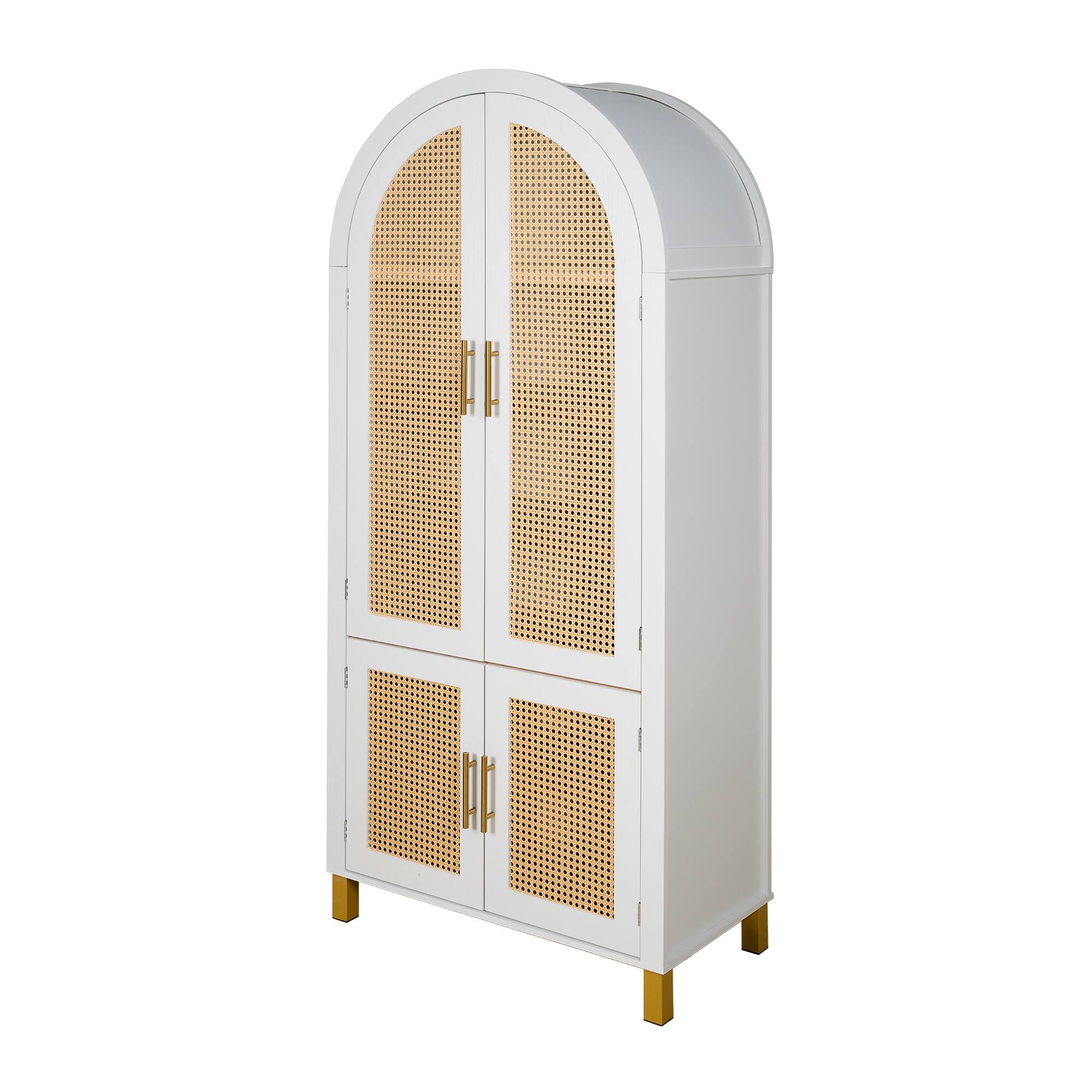 Alt View 10. Loheer - Loheer Arched Storage Cabinet with Rattan Doors, White Farmhouse Storage Cabinet with Adjustable Shelves - White.