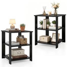 Gymax - 2PCS 3-Tier End Table Square Side Table w/Open Storage Shelves for Living Room - Black