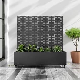 PexFix - 47 in. H x 47 in. W Brick Pattern Rectangle Metal Planter Box Raised Garden Beds with Trellis-Ideal for Balcony - Black