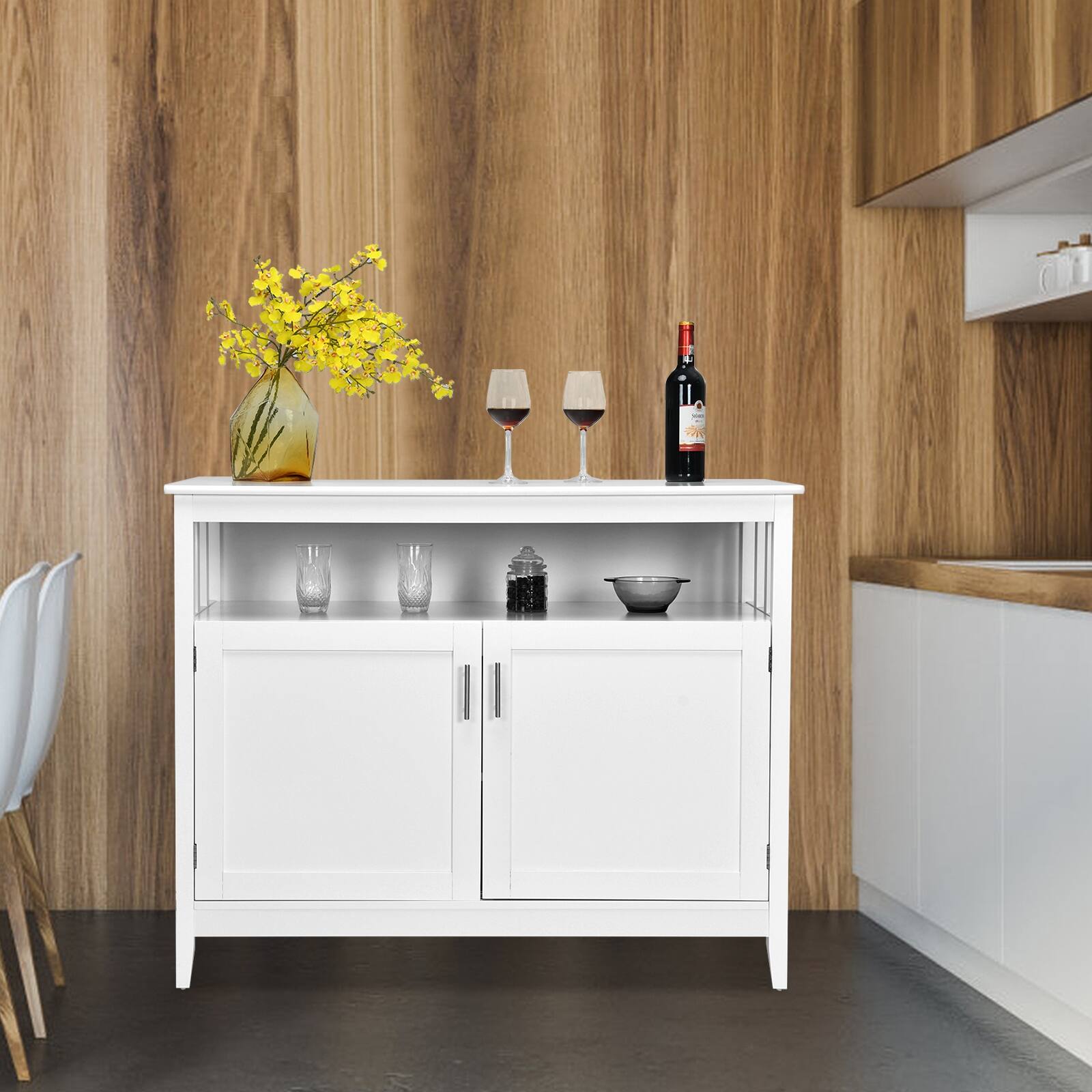 Alt View 1. Ecooso - Large Storage Kitchen Pantry Cabinet, Modern Wood Cupboard with Shelves for Dining Room - White.