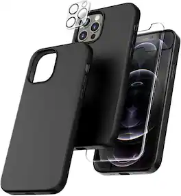 Entronix - 3-in-1 Bundle for iPhone 13 Pro Max - Liquid Silicone Case, Screen & Camera Lens Protectors - Black