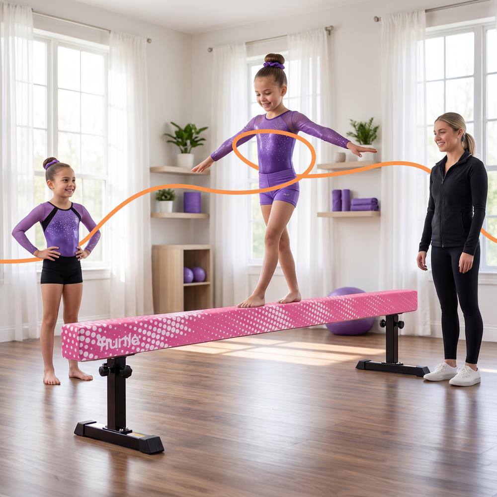 Back. Hurtle - Hurtle 8 Ft Adjustable Balance Beam for Kids & Beginners, Non-Slip Gymnastics Training Beam, Foldable, 220 lb - Pink.