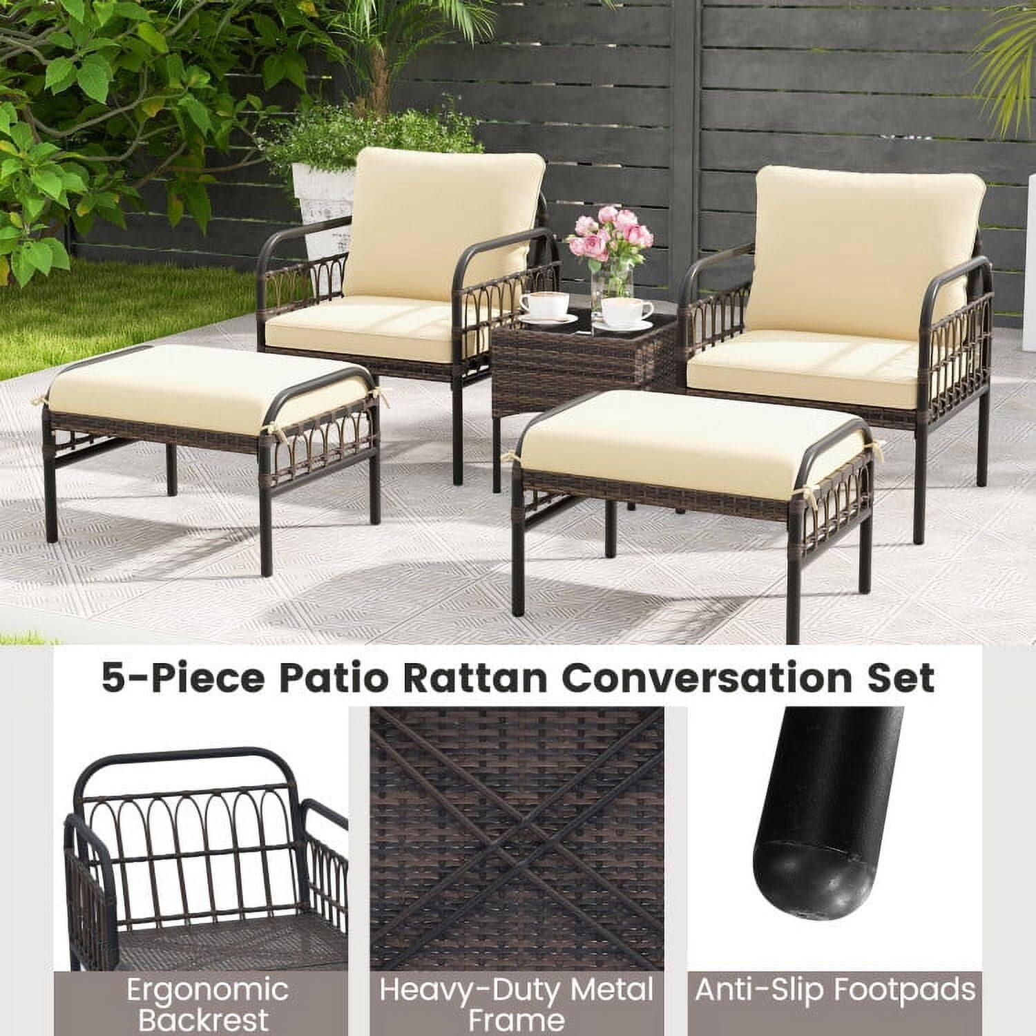 5-Piece Patio Rattan Conversation Set

- Ergonomic Backrest
- Heavy-Duty Metal Frame
- Anti-Slip Footpads