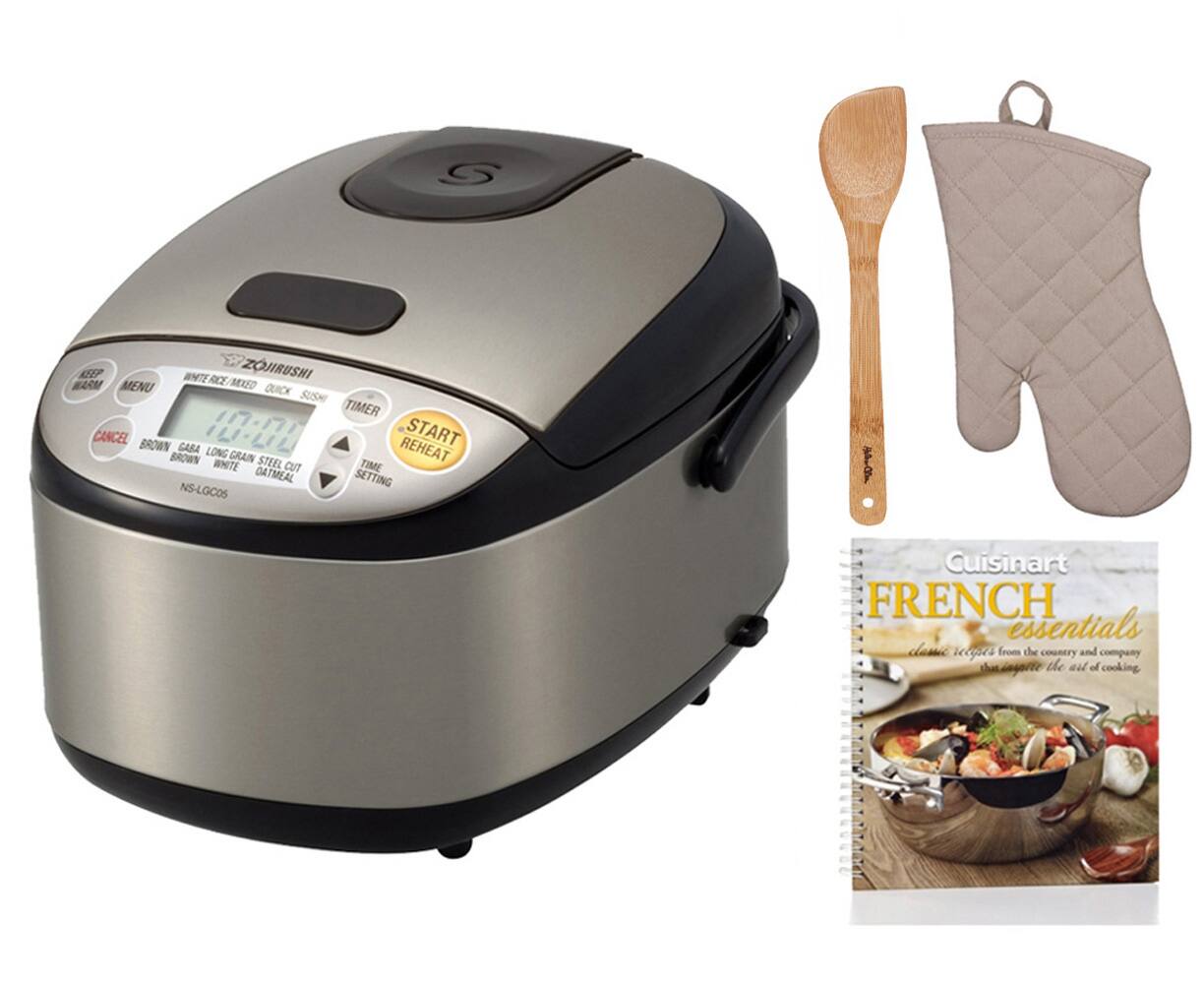 Sure, here is the corrected and grouped text:

- Zojirushi
- NS-LGC05
- 44-0%
- Keep Warm
- Menu
- Cancel
- Start
- Reheat
- Brown
- GABA
- Long Grain
- Steel Cut
- White
- Time Setting
- Cuisinart
- French Essentials
- Classic recipes from the country and company that started it all of cooking.