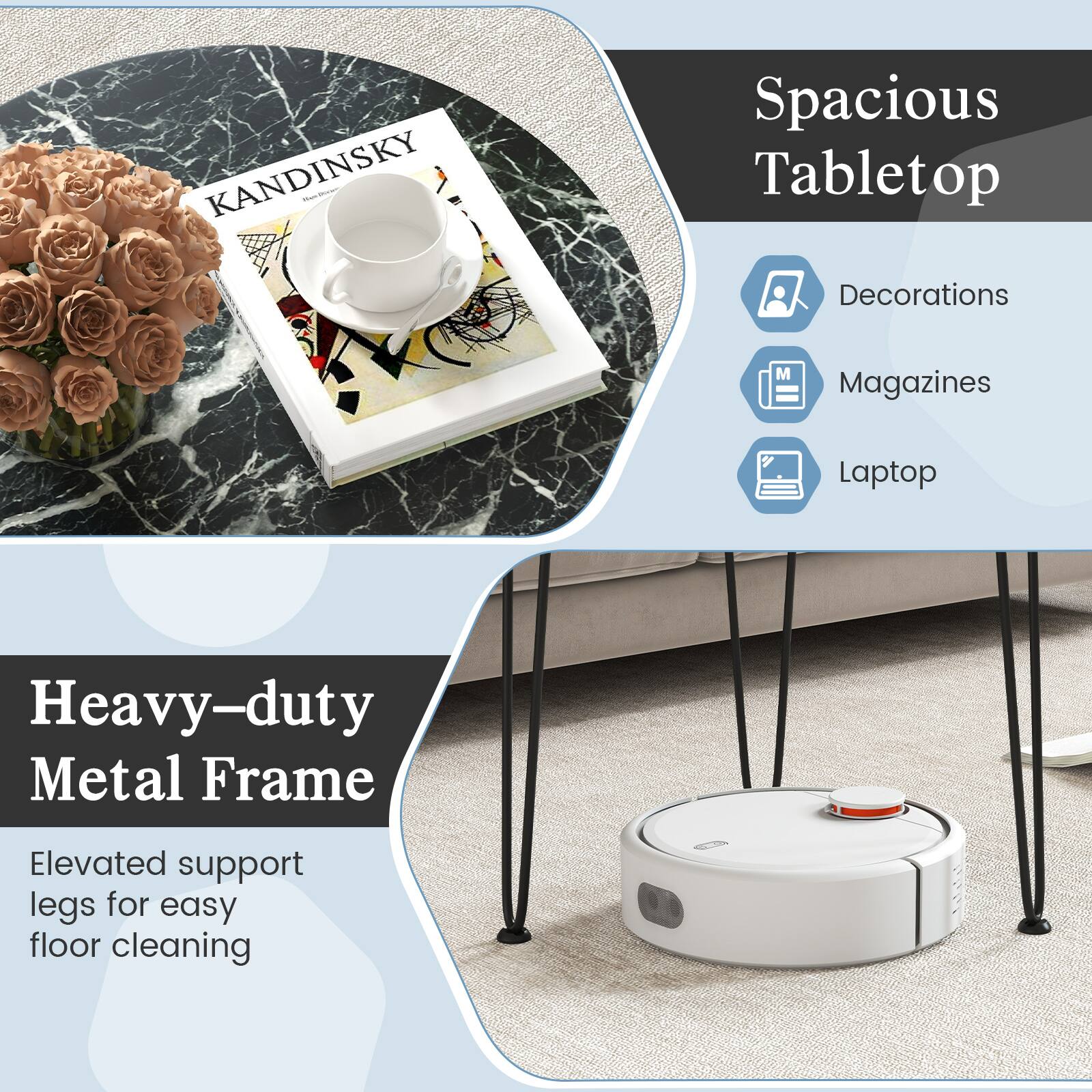 KANDINSKY - Spacious Tabletop Decorations M Magazines Laptop Heavy-duty Metal Frame Elevated support legs for easy floor cleaning