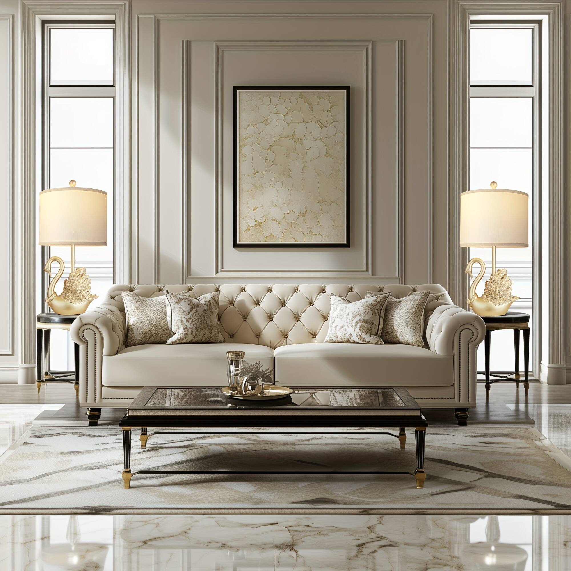 Back. Akoasm - Golden Brass Swan Table Lamp Bedside Lamp Set of 2, Modern Sculptural Design with LED Bulbs for Bedroom Living Room.