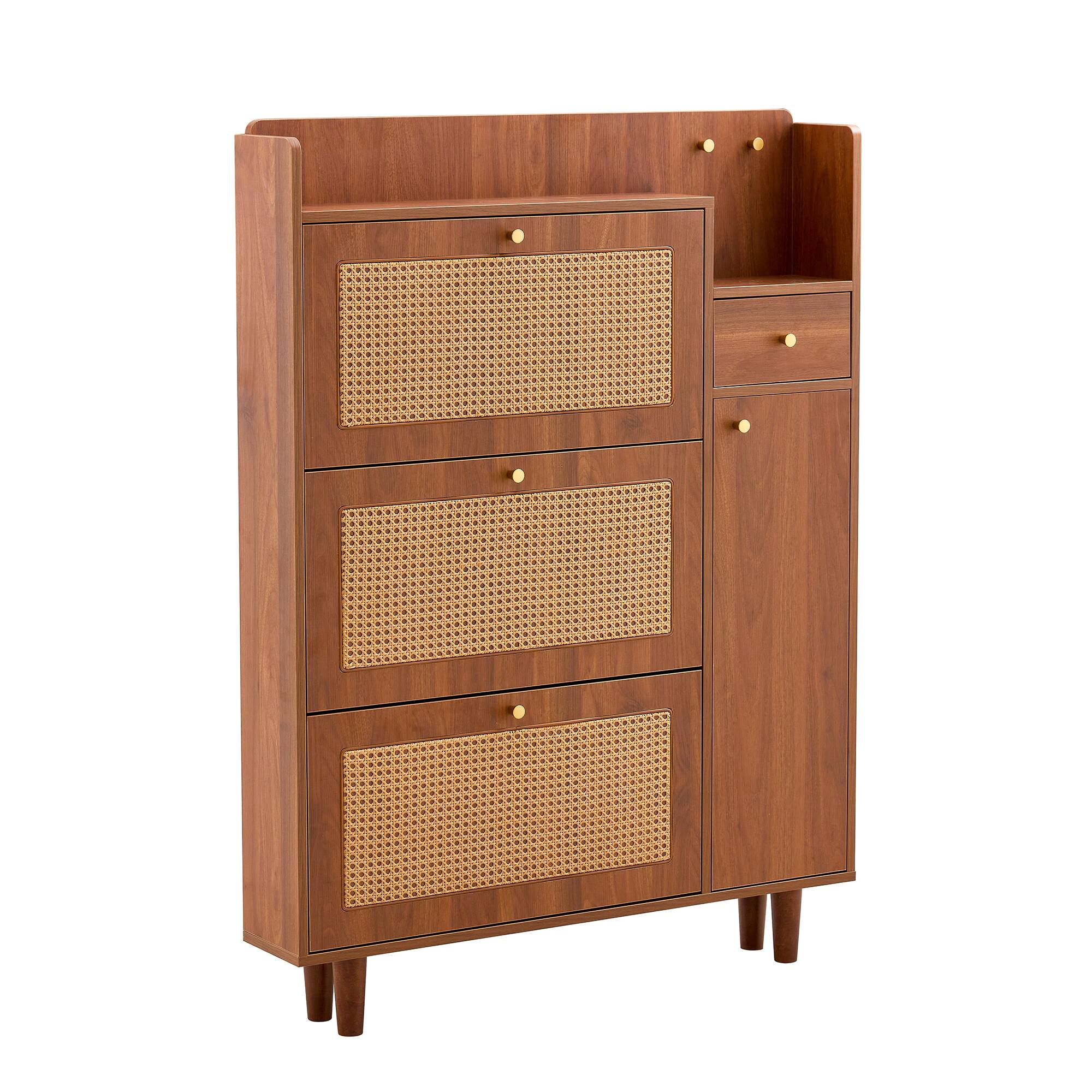Alt View 7. Loheer - Loheer- Modern Narrow Shoe Cabinet 3.1x0.6x4.1 ft MDF Entryway Shoe Organizer Slim Hidden Storage for Small Hallways - Walnut.
