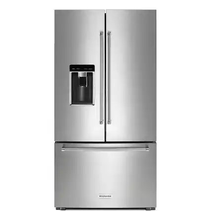 Front. KitchenAid - KitchenAid - 23.8 cu. ft. 36" Counter-Depth French Door Platinum Interior Refrigerator with PrintShield Finish - Stainless Steel with PrintShieldâ„¢ Finish.