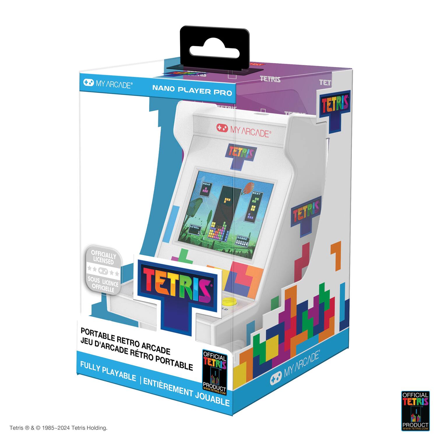 MY ARCADE  
TETRIS NANO PLAYER PRO  

OFFICIALLY LICENSED  
SOUS LICENCE OFFICIELLE  

PORTABLE RETRO ARCADE  
JEU D'ARCADE RETRO PORTABLE  

FULLY PLAYABLE | ENTIEREMENT JOUABLE  

Tetris © & ™ 1985-2024 Tetris Holding.  

OFFICIAL TETRIS PRODUCT