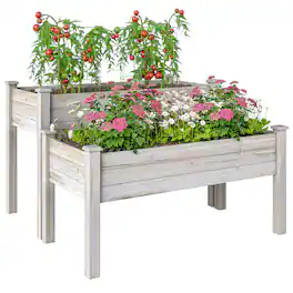 Outsunny - Tier Raised Garden Bed, Wooden Elevated Planter Box with Legs - Natural wood