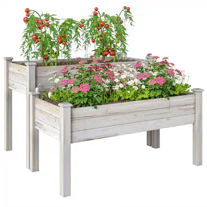 Front. Outsunny - Tier Raised Garden Bed, Wooden Elevated Planter Box with Legs - Natural wood.