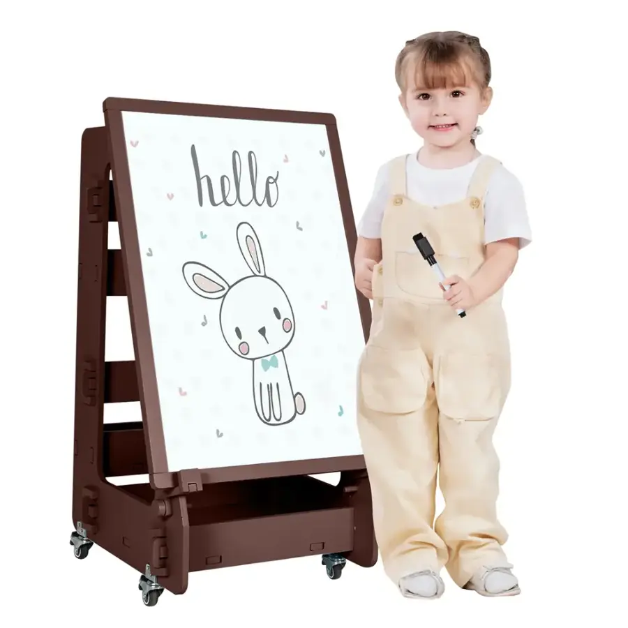 Alt View 18. Costway - Kids' Standing Art Easel Dry-Erase Board Double Sided Chalkboard - Coffee.