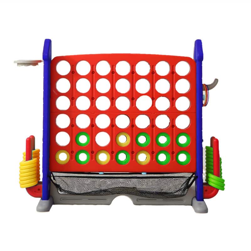 HTUTWOO - 4-to-Score Giant Game Set - Jumbo Connect 4, Basketball Hoop, Golf Games, Ring Toss with Mesh Bag, Height Adjustable