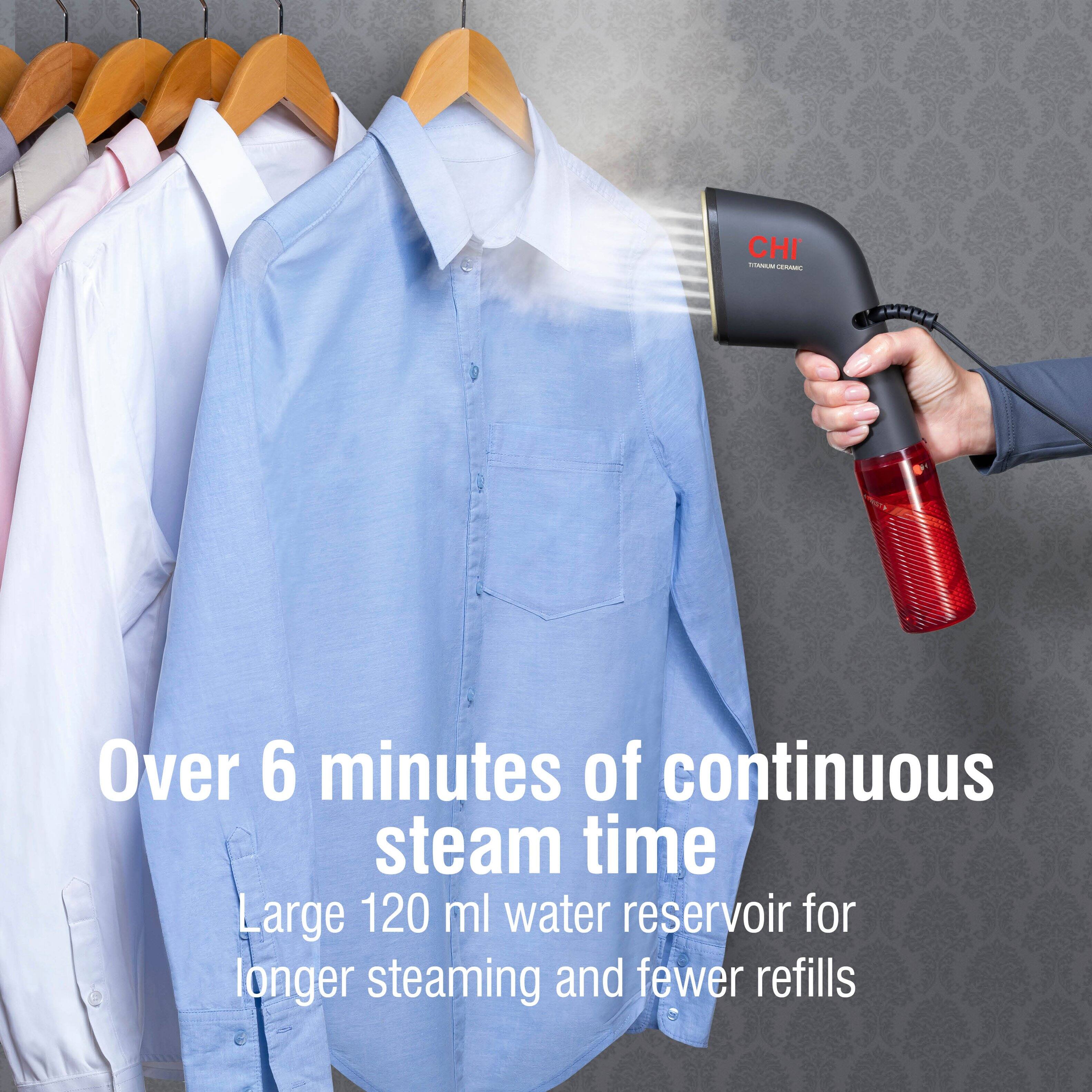 CHI TIVORLAST CLAMMIC

Over 6 minutes of continuous steam time  
Large 120 ml water reservoir for longer steaming and fewer refills