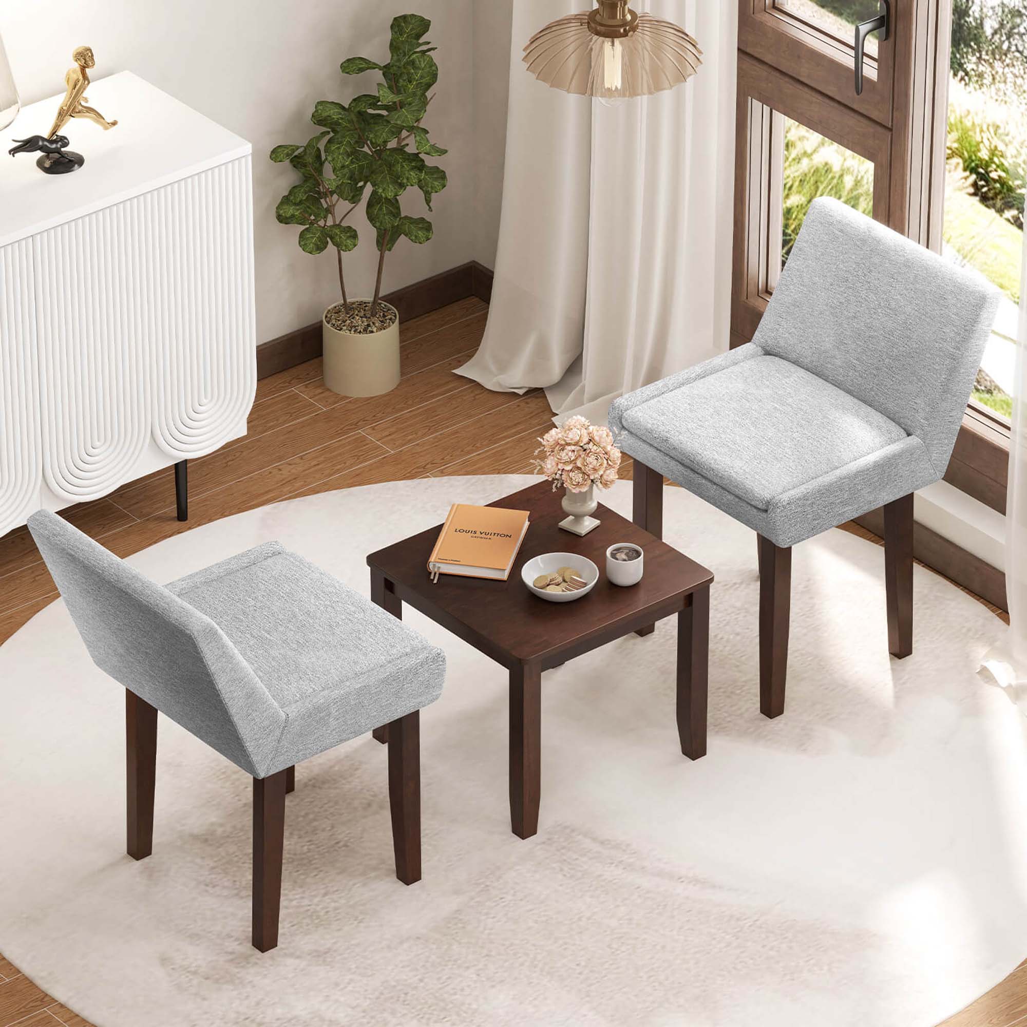 Alt View 1. Costway - Costway 3 PCS Accent Table & Chair Set Modern Upholstered Fabric Side Leisure Chair - Brown.