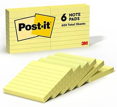 Post-it - Notes, 3" x 3", Canary Collection, Lined, 100 Sheet/Pad, 6 Pads/Pack - Canary Yellow